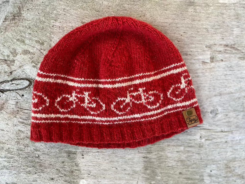 Topsy farms, Wool Cap, Bicycle Pattern