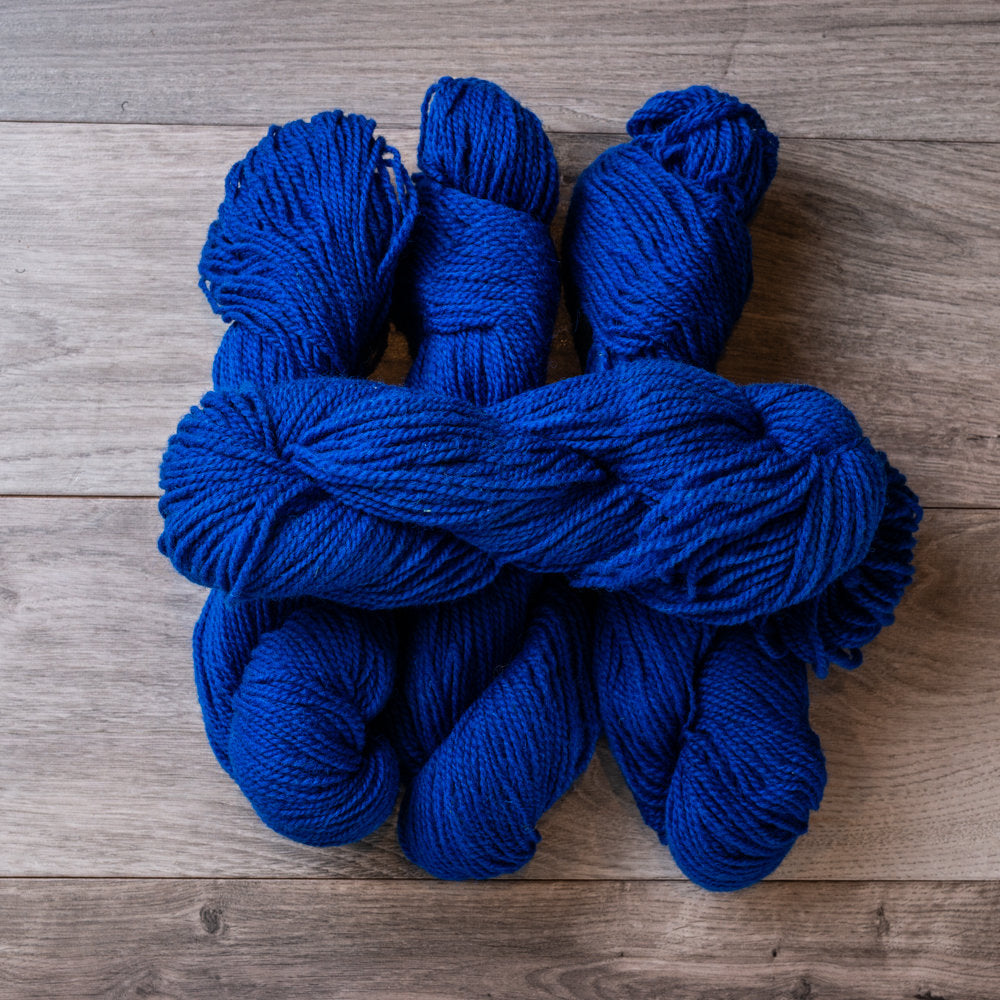 Topsy Farms' royal blue wool yarn