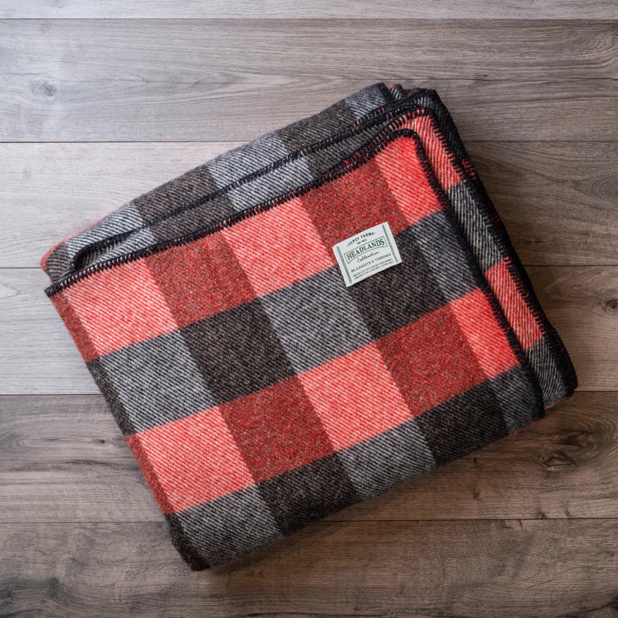 Topsy Farms' red and black checkerboard wool blanket