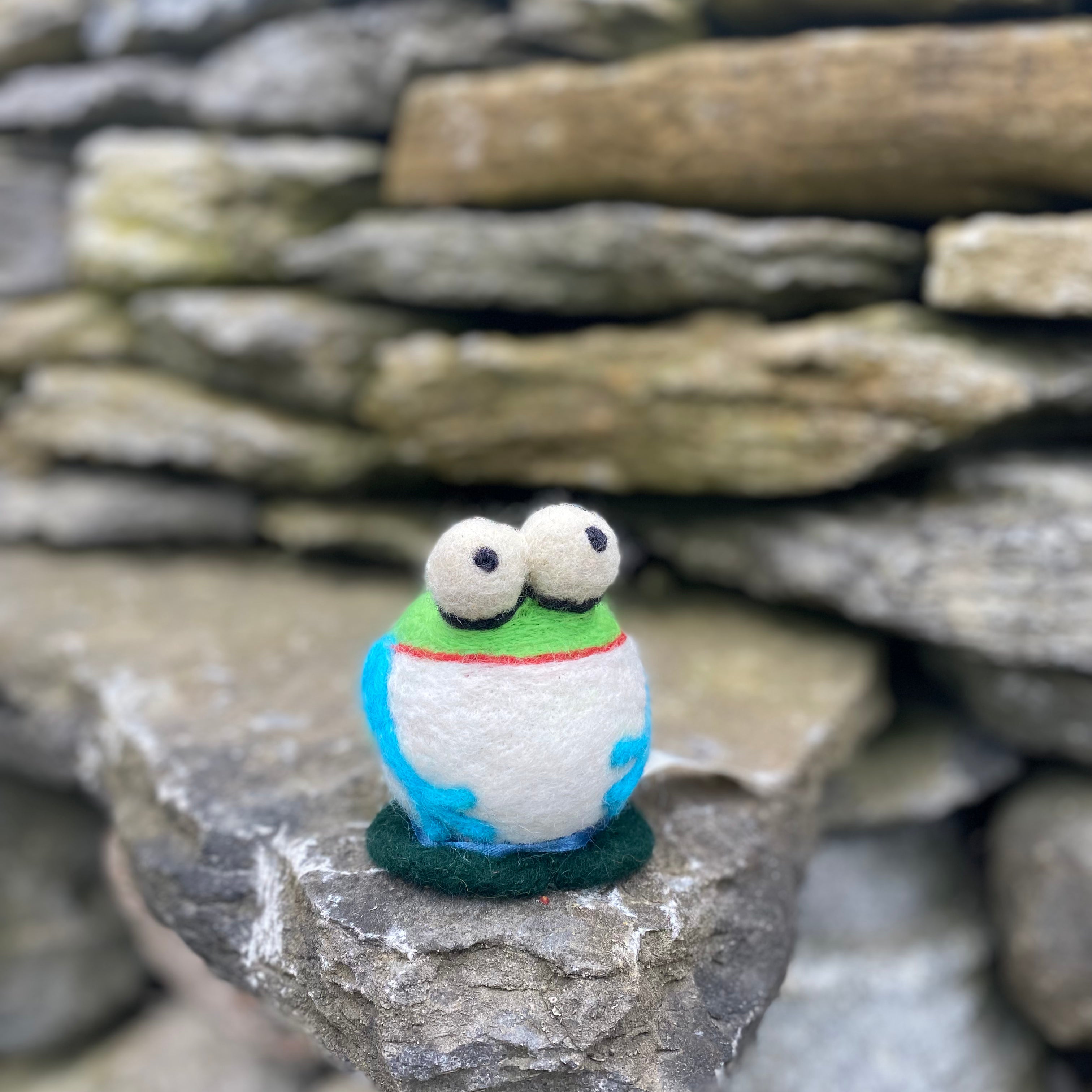 Topsy Farms Handmade Felted Wool Funny Frog