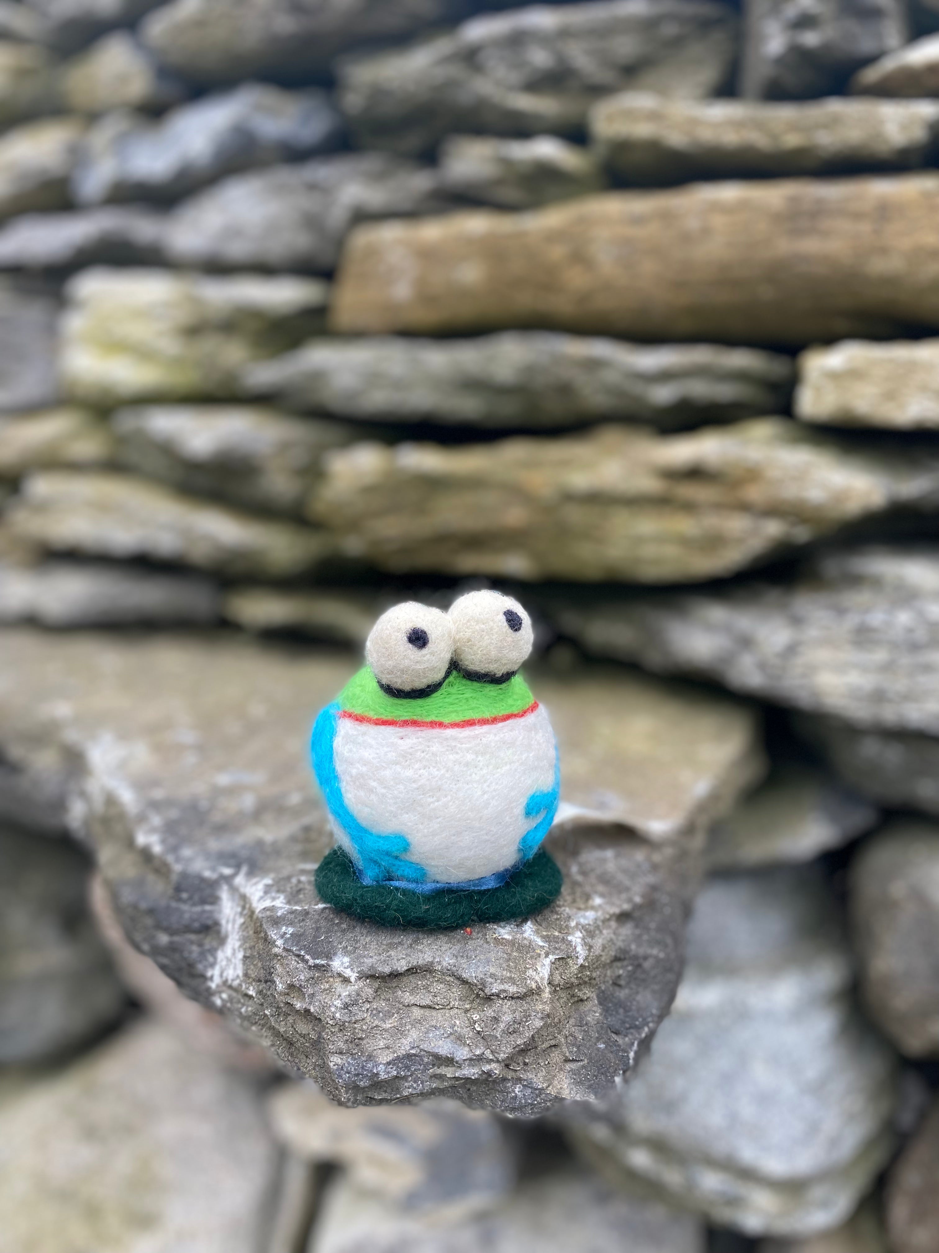 Topsy Farms Handmade Felted Wool Funny Frog