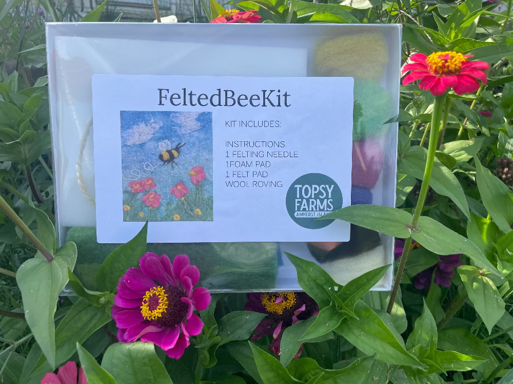 Topsy Farms' needle felting kit, making a bee and flower design