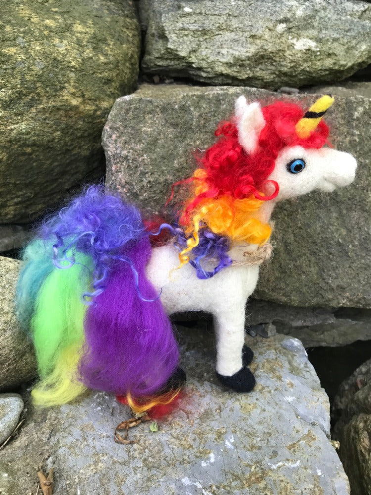Handmade felted wool unicorn from Topsy Farms