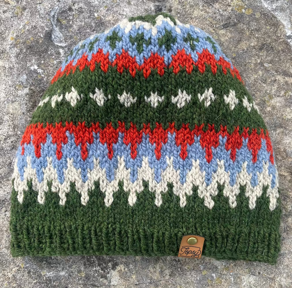 Topsy Farms' multicoloured handknit Canadian wool hat