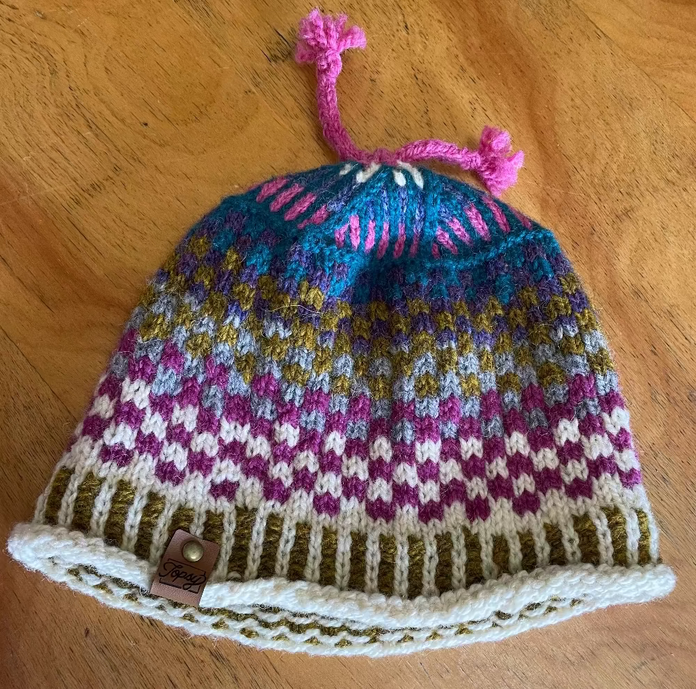 Topsy Farms' hand-knit multicoloured wool toque