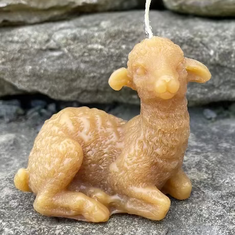 Topsy Farms' handmade beeswax candle in the shape of a lamb