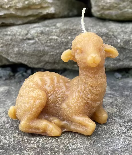 Topsy Farms' handmade beeswax candle in the shape of a lamb