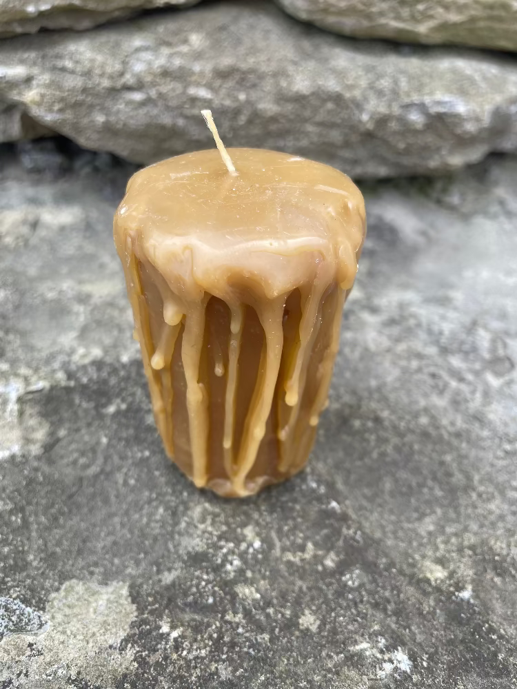 Topsy Farms' handmade beeswax pillar candle