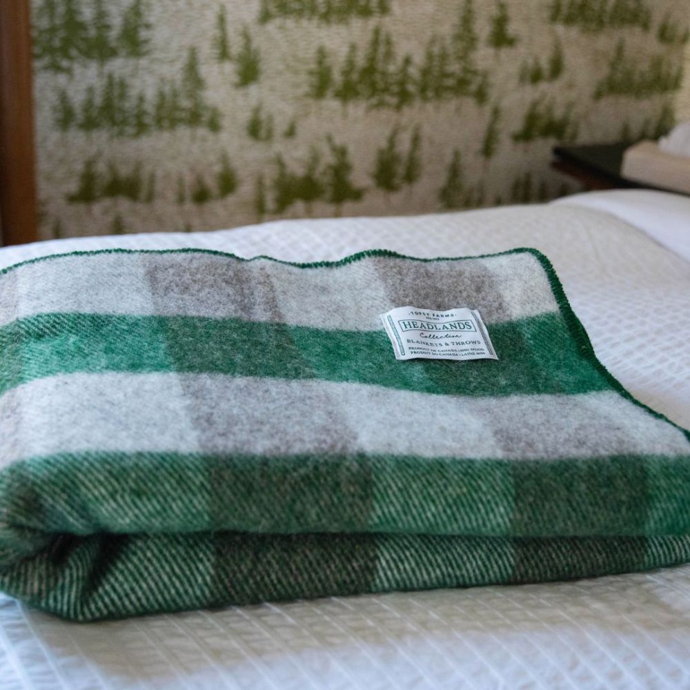 Forest Green and Grey Checkerboard Wool Blanket