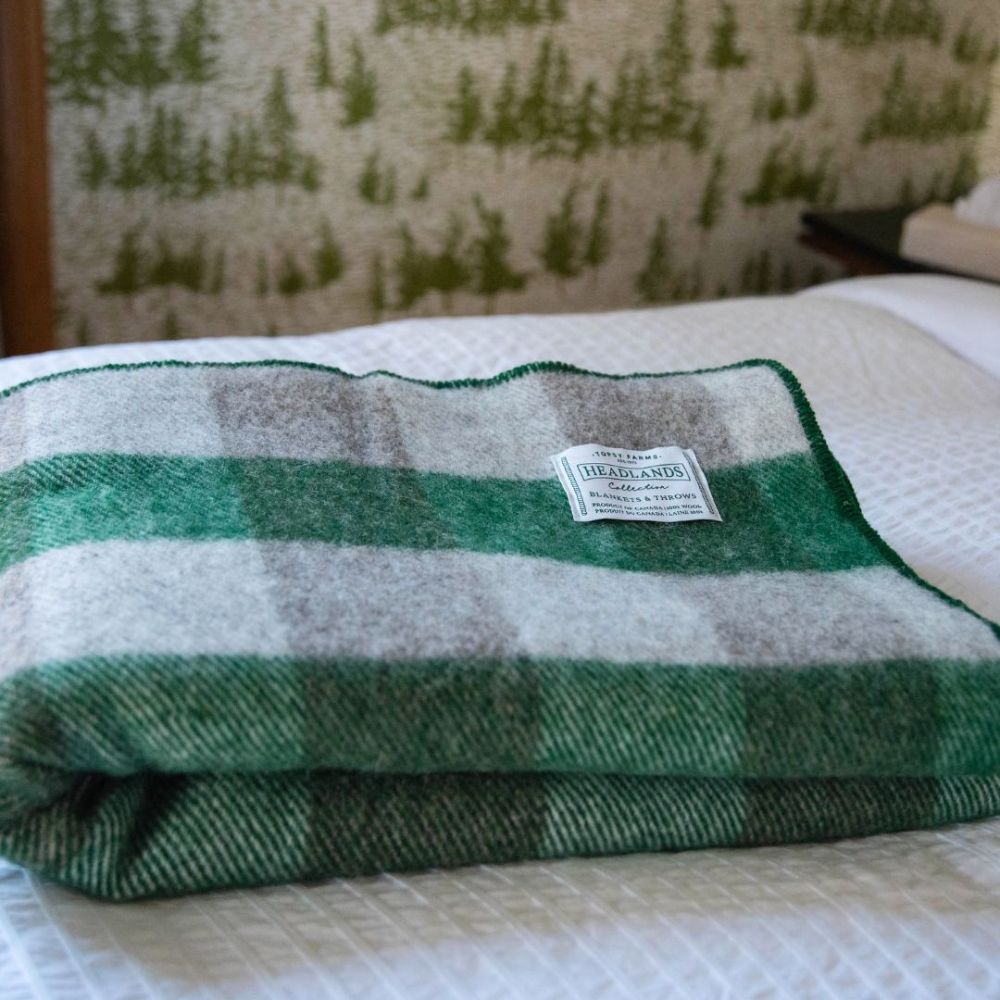Forest Green and Grey Canadian Wool Blanket Topsy Farms