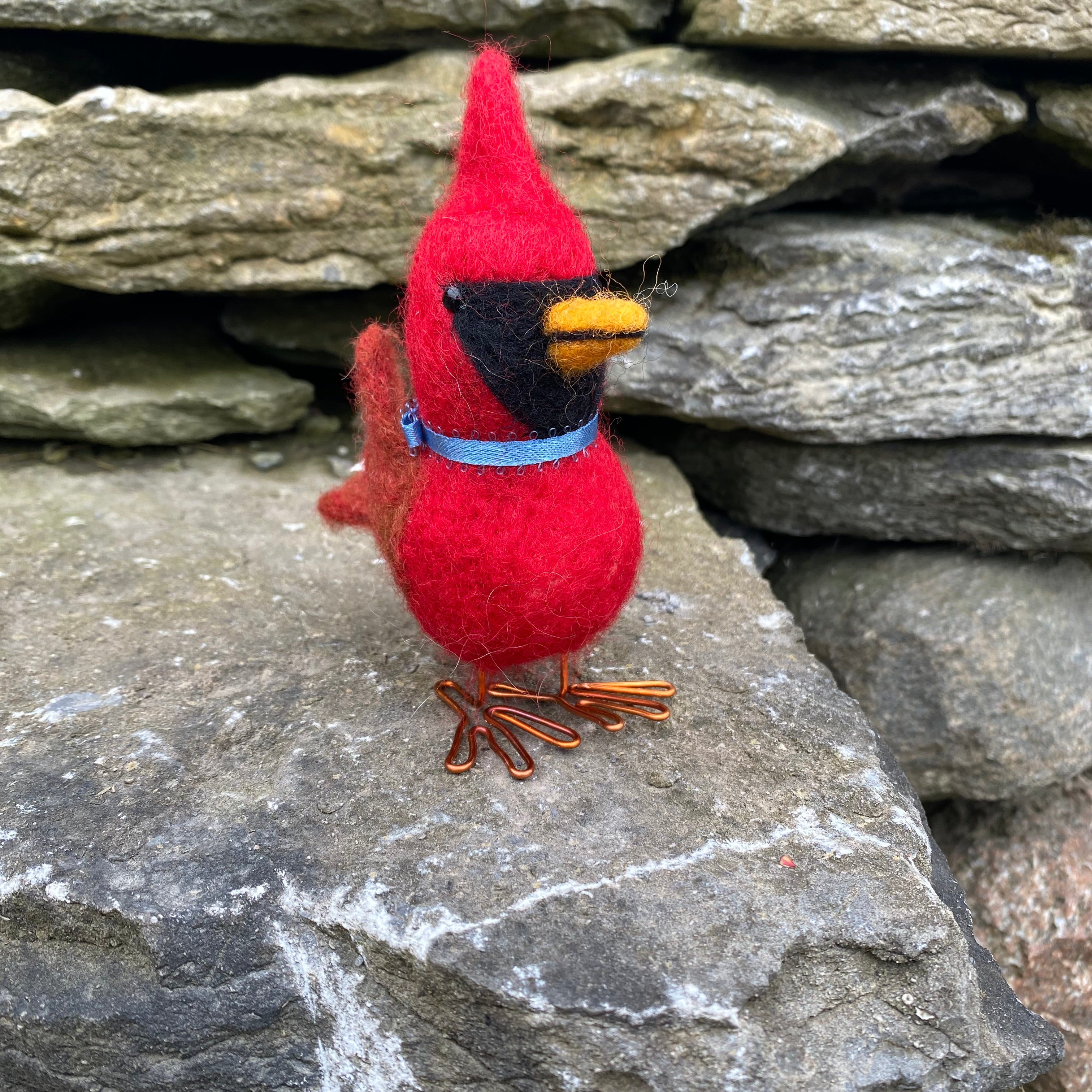 Topsy Farms Handmade Felted Wool Rust Wing Cardinal