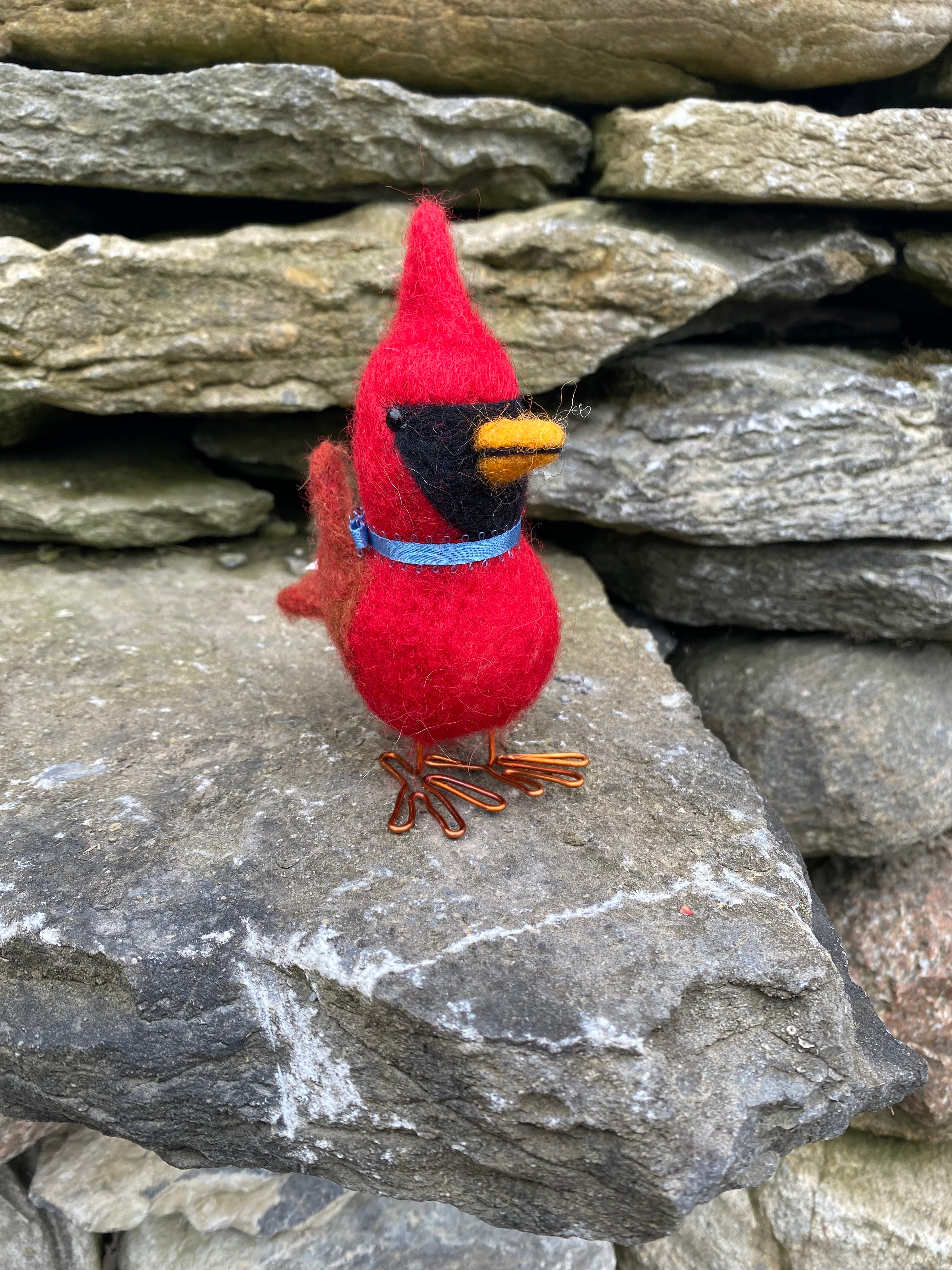 Topsy Farms Handmade Felted Wool Rust Wing Cardinal