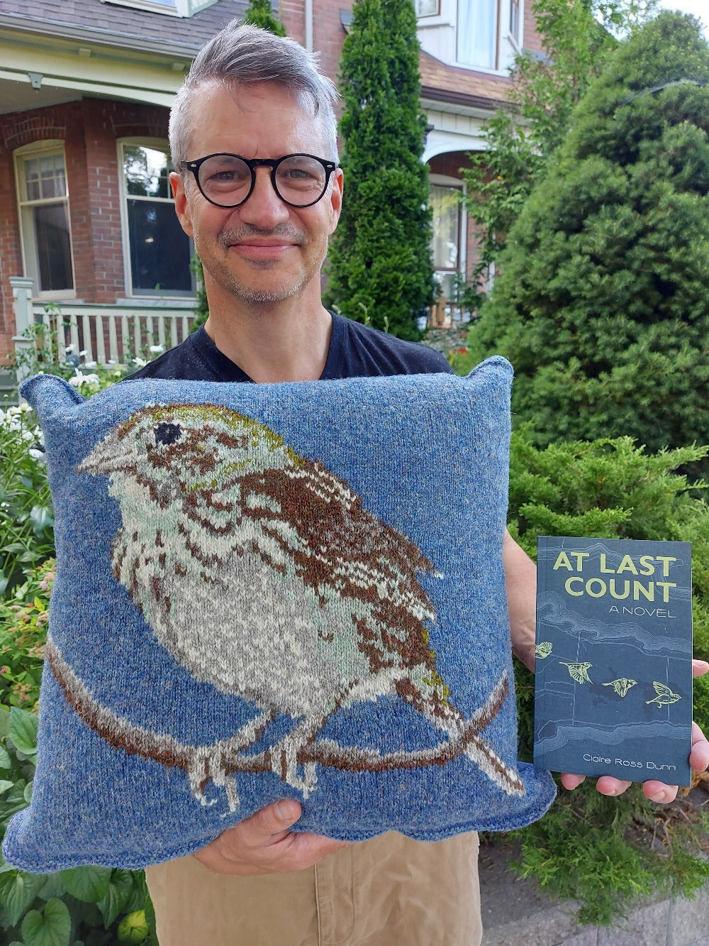 Topsy Farms' knitted wool sparrow pillow