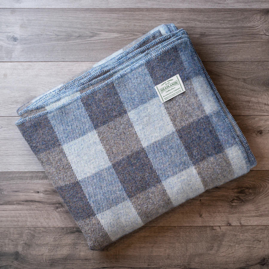Topsy Farms' blue heather/blue tweed checkerboard wool blanket