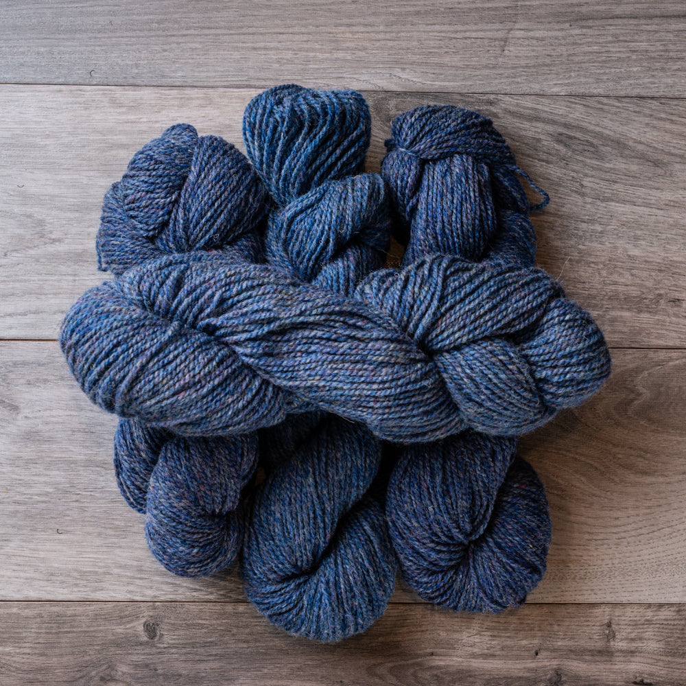 Blue Heather skeins of yarn.