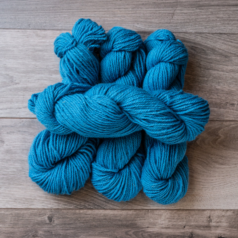 Blue Light skeins of yarn.