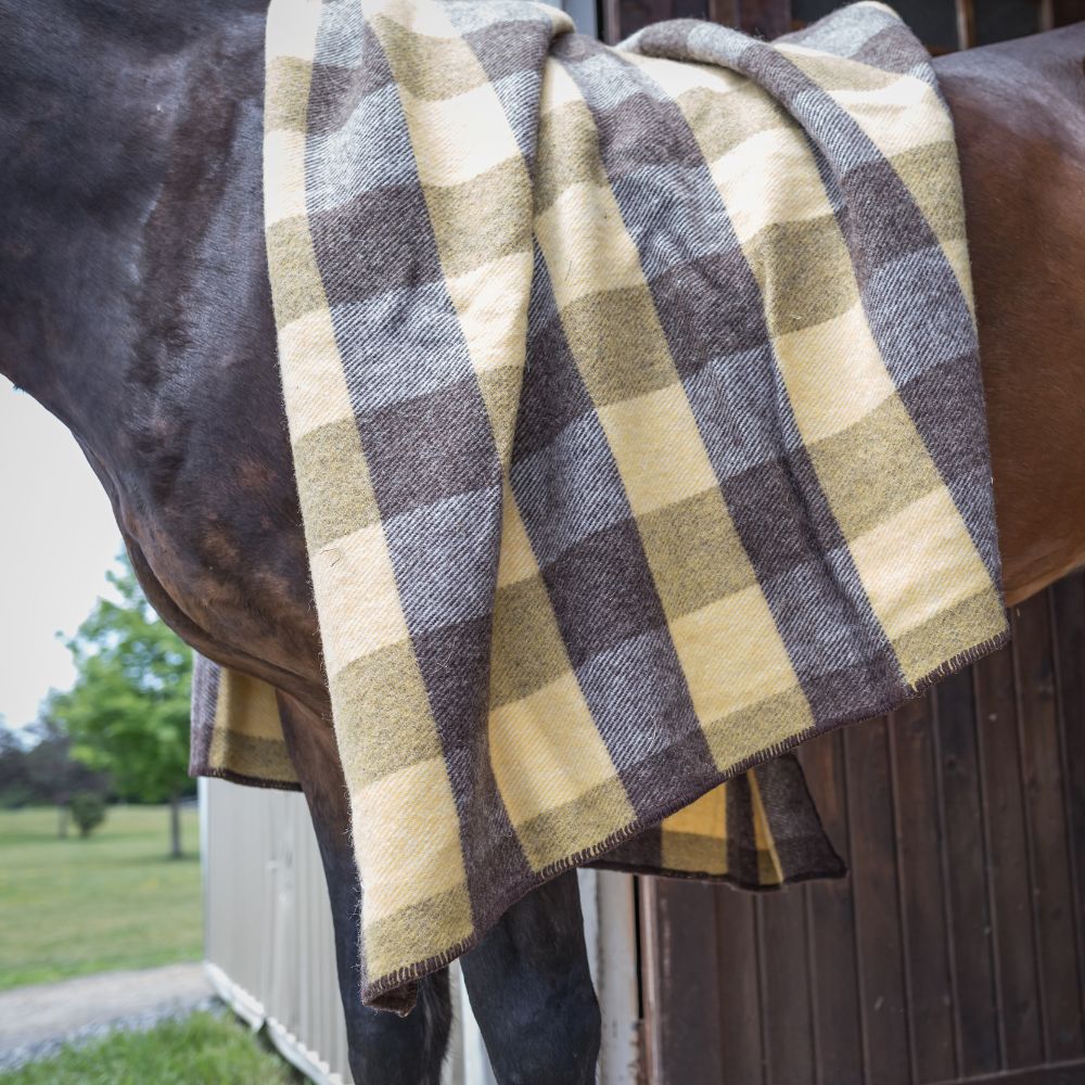 Topsy Farms Brown and Gold Checkerboard Wool Blanket