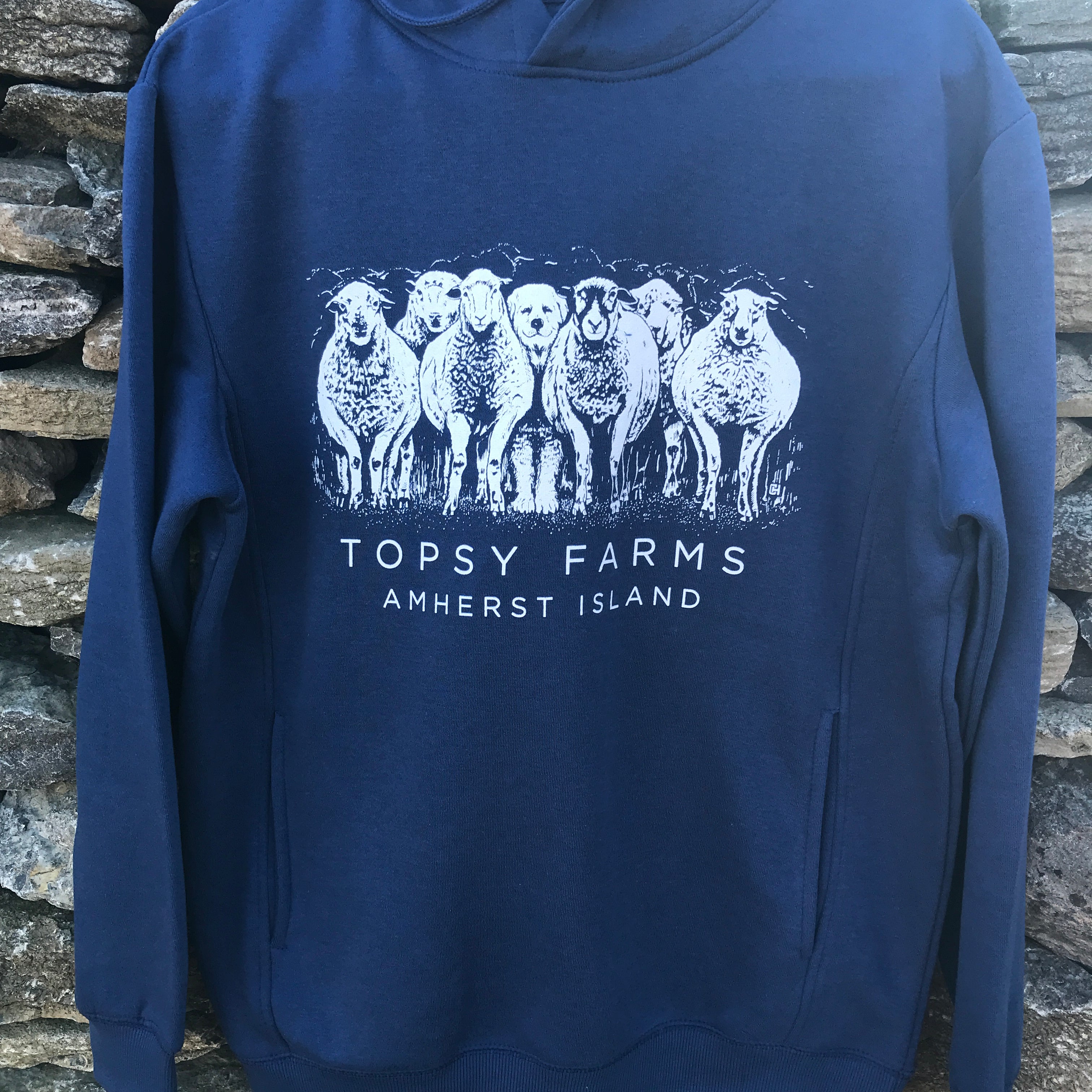 Topsy Farms' sheep and dog hoodie in navy blue