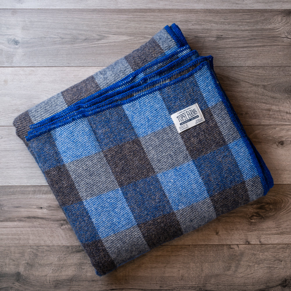 Topsy Farms' royal/navy checkerboard wool blanket