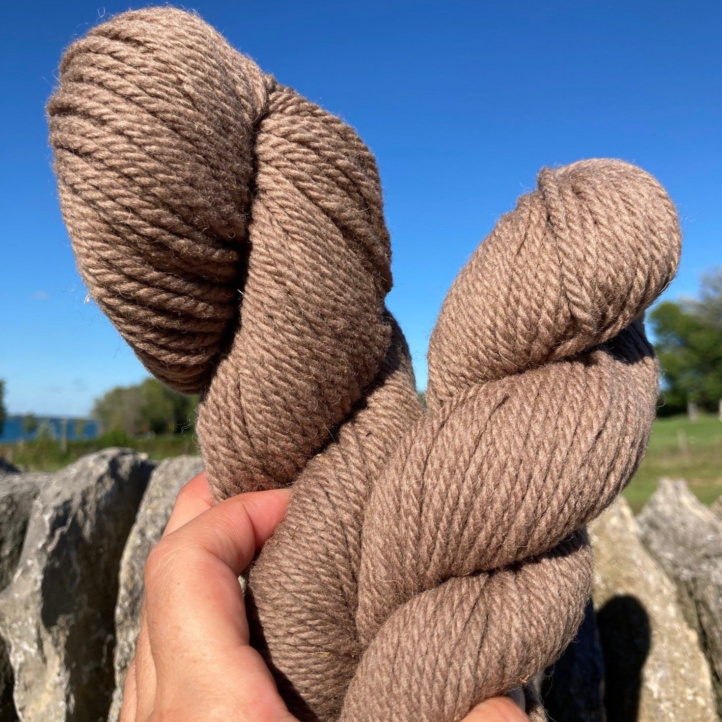 Topsy Farms' wool yarn in taupe
